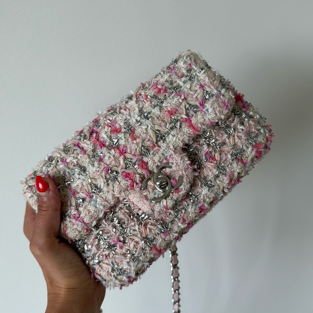 Chanel Mini Flap Tweed Pink Glitter